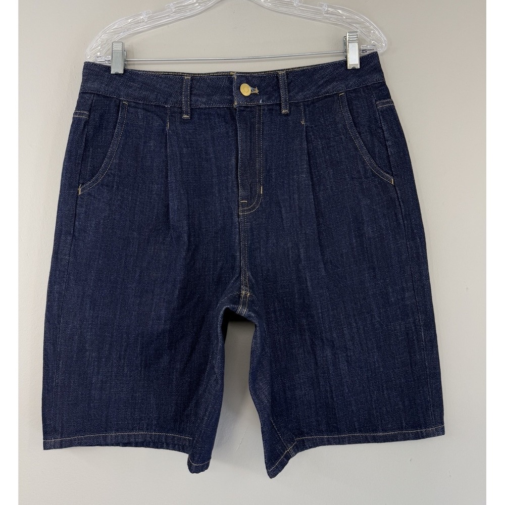 J Crew Mid Length Denim Shorts Women's 29 High Rise Dark Wash Pleated NWT